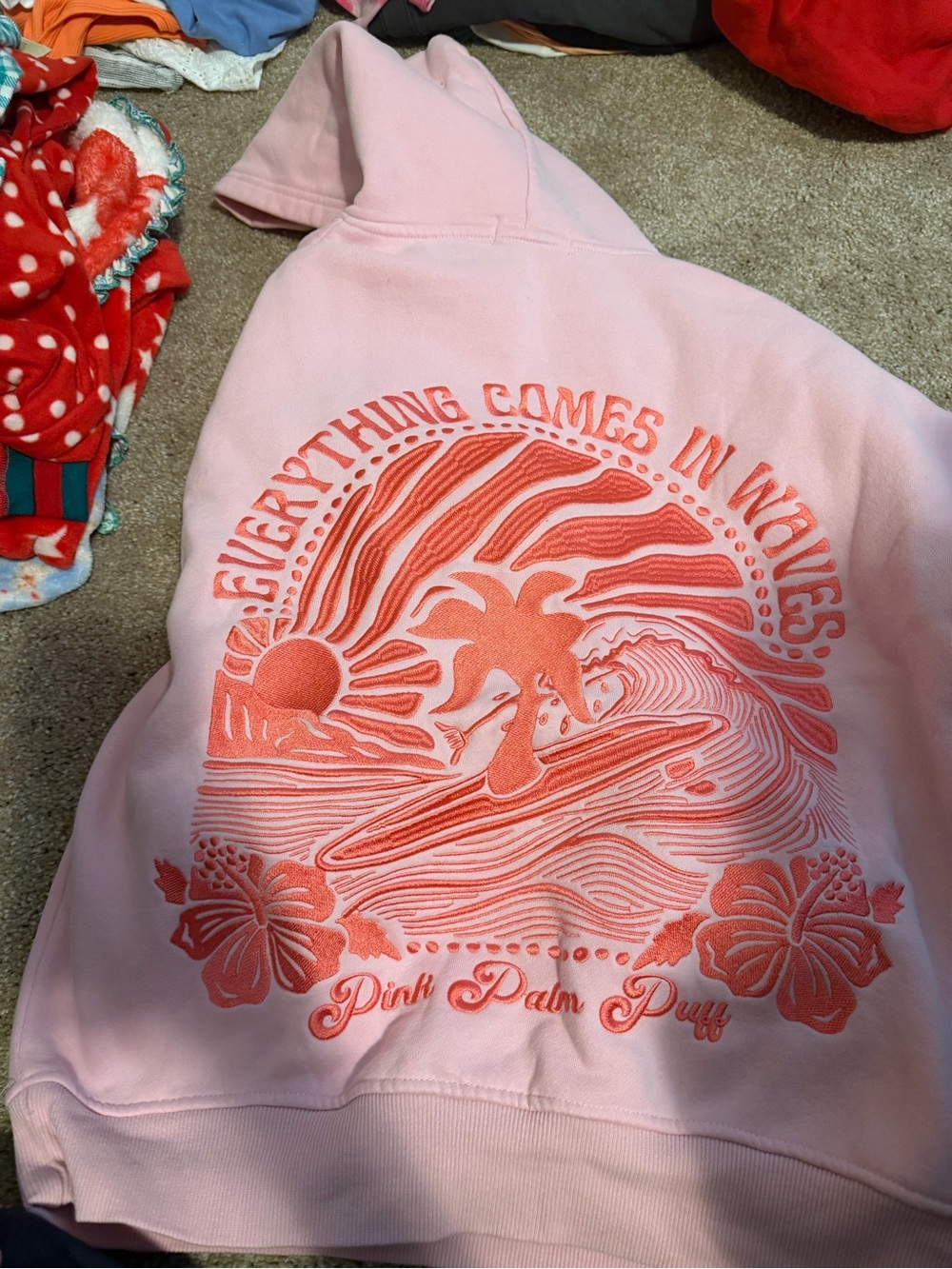 Pink Hooded Pullover Sweatshirt with Coral Palm Logo - Picture 3 of 3